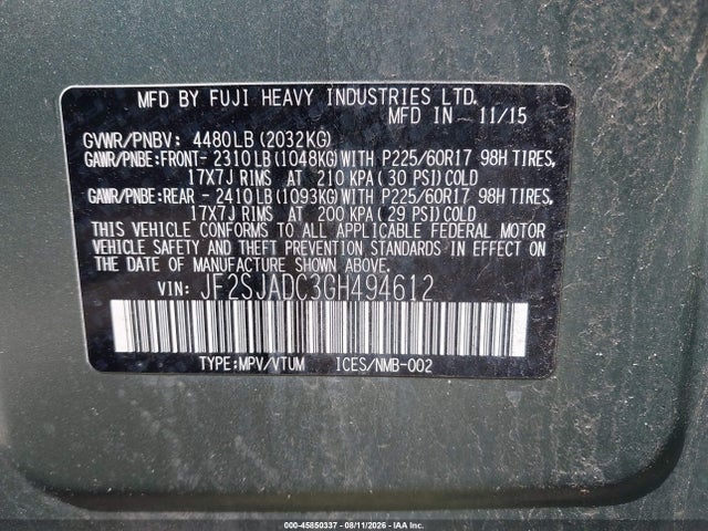 JF2SJADC3GH494612 Subaru Forester 2.5i Premium