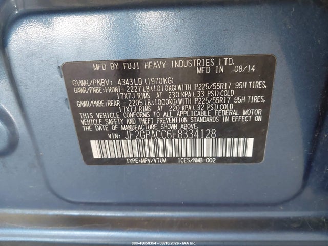 Aukcja sprzedaży 2014 Subaru Xv Crosstrek 2.0i Premium, vin: JF2GPACC6E8334128, numer aukcji: 45850354