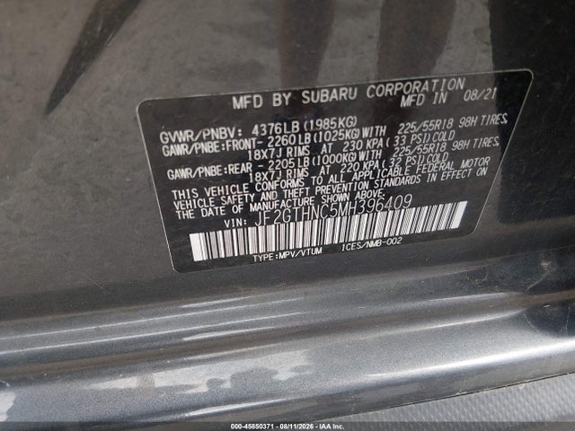 Продаж на аукціоні авто 2021 Subaru Crosstrek Limited, vin: JF2GTHNC5MH396409, номер лоту: 45850371