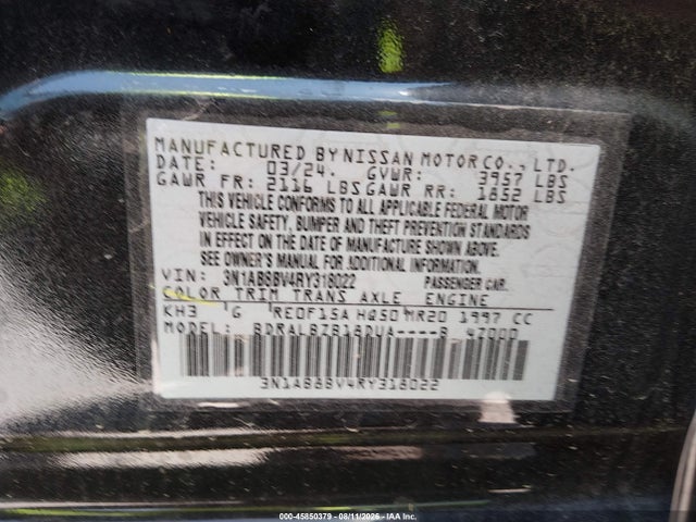 Aukcja sprzedaży 2024 Nissan Sentra S Xtronic Cvt, vin: 3N1AB8BV4RY318022, numer aukcji: 45850379