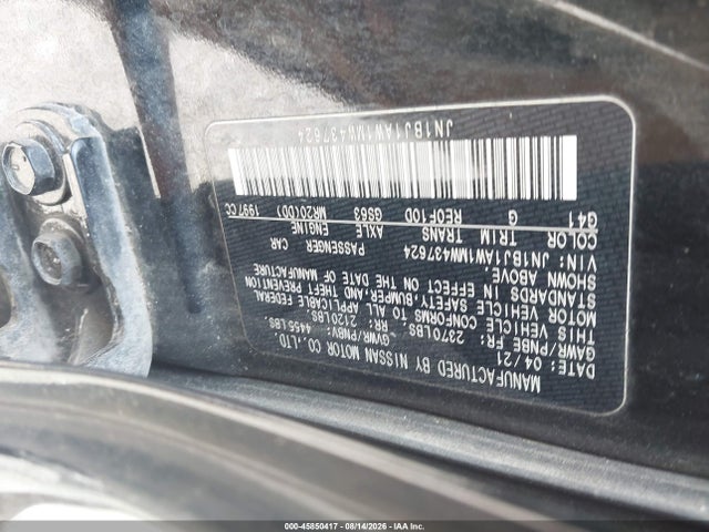 Aukcja sprzedaży 2021 Nissan Rogue Sport S Awd Xtronic Cvt, vin: JN1BJ1AW1MW437624, numer aukcji: 45850417