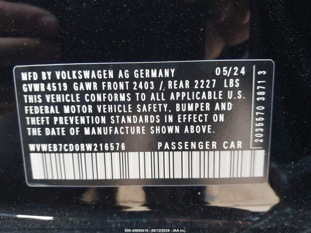 Auction sale of the 2024 Volkswagen Golf R 2.0t, vin: WVWEB7CD0RW216576, lot number: 45850418