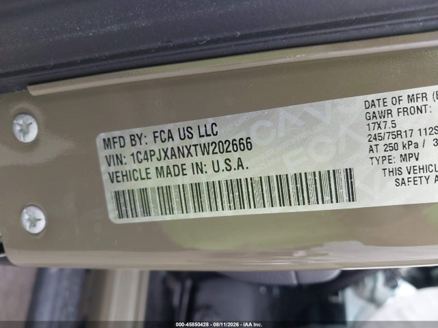 45850428 :رقم المزاد ، 1C4PJXANXTW202666 vin ، 2026 Jeep Wrangler Sport S 4x4 مزاد بيع