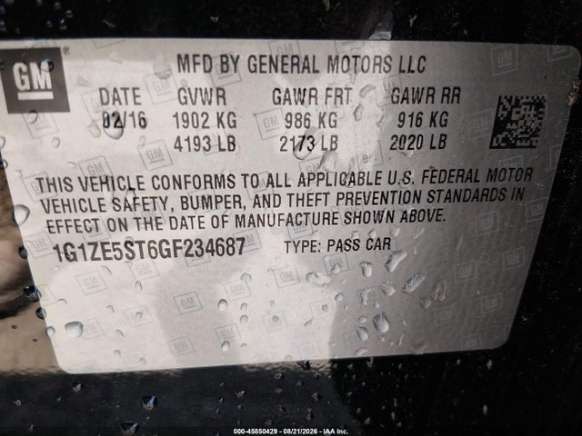 45850429 :رقم المزاد ، 1G1ZE5ST6GF234687 vin ، 2016 Chevrolet Malibu 1lt مزاد بيع