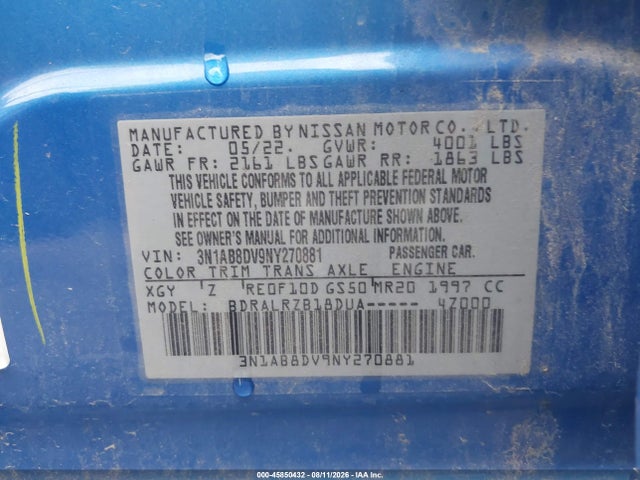Aukcja sprzedaży 2022 Nissan Sentra Sr Xtronic Cvt, vin: 3N1AB8DV9NY270881, numer aukcji: 45850432