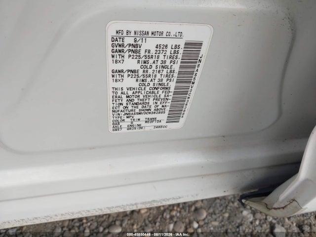 2012 Nissan Rogue Sv W/sl Pkg მანქანა იყიდება აუქციონზე, vin: JN8AS5MV0CW362885, აუქციონის ნომერი: 45850446
