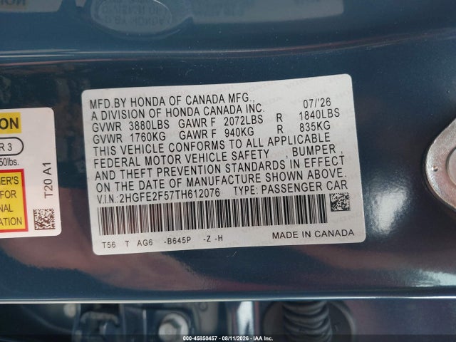 Honda Civic Sport 2026 2HGFE2F57TH612076 Image 9