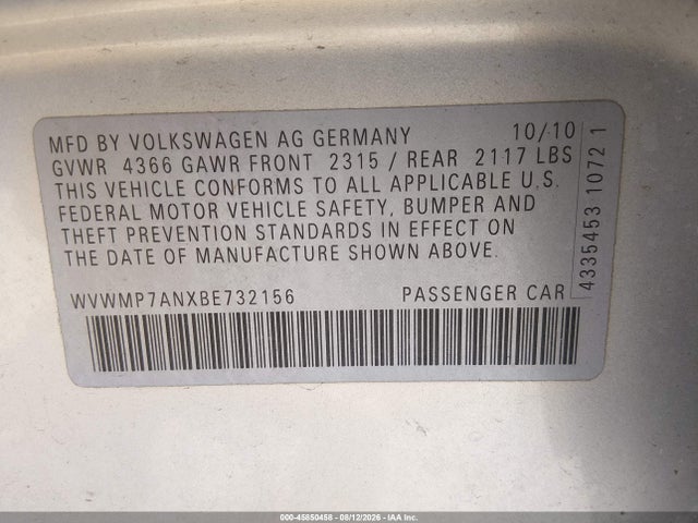 Aukcja sprzedaży 2011 Volkswagen Cc Sport, vin: WVWMP7ANXBE732156, numer aukcji: 45850458