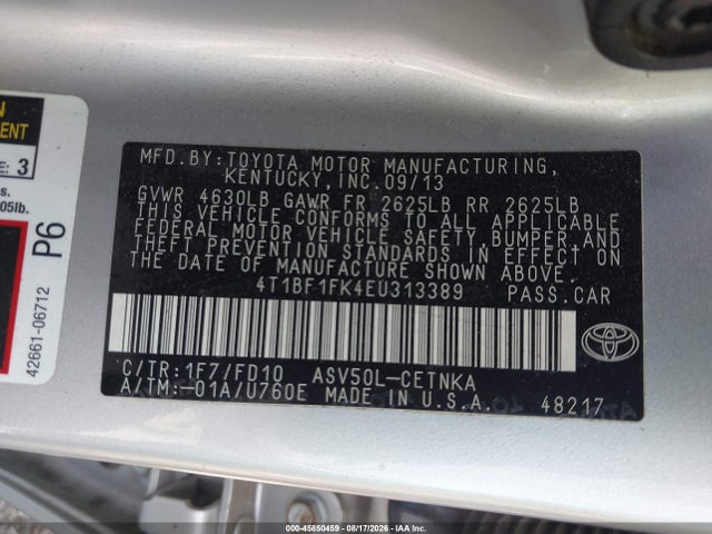 45850459 :رقم المزاد ، 4T1BF1FK4EU313389 vin ، 2014 Toyota Camry Le مزاد بيع