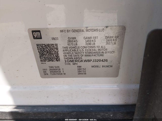 Aukcja sprzedaży 2023 Chevrolet Traverse Fwd Lt Cloth, vin: 1GNERGKW8PJ320426, numer aukcji: 45850491