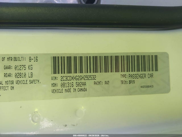 Продаж на аукціоні авто 2016 Dodge Charger Sxt, vin: 2C3CDXHG2GH292532, номер лоту: 45850522