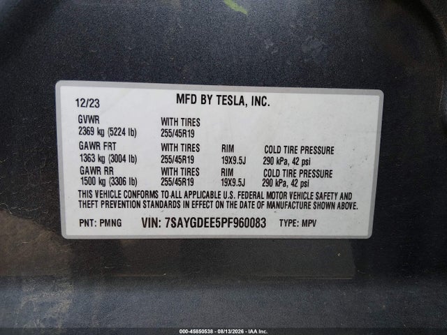 Продажа на аукционе авто 2023 Tesla Model Y Awd/long Range Dual Motor All-wheel Drive, vin: 7SAYGDEE5PF960083, номер лота: 45850538