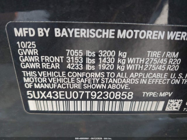 Продаж на аукціоні авто 2026 Bmw X5 Phev Xdrive50e, vin: 5UX43EU07T9230858, номер лоту: 45850561