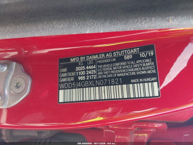 Продаж на аукціоні авто 2020 Mercedes-benz Cla 250, vin: WDD5J4GBXLN071821, номер лоту: 45850565