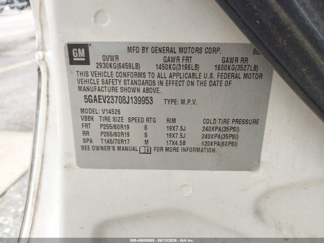Aukcja sprzedaży 2008 Buick Enclave Cxl, vin: 5GAEV23708J139953, numer aukcji: 45850585