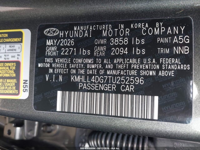 Aukcja sprzedaży 2026 Hyundai Elantra Se, vin: KMHLL4DG7TU252596, numer aukcji: 45850594