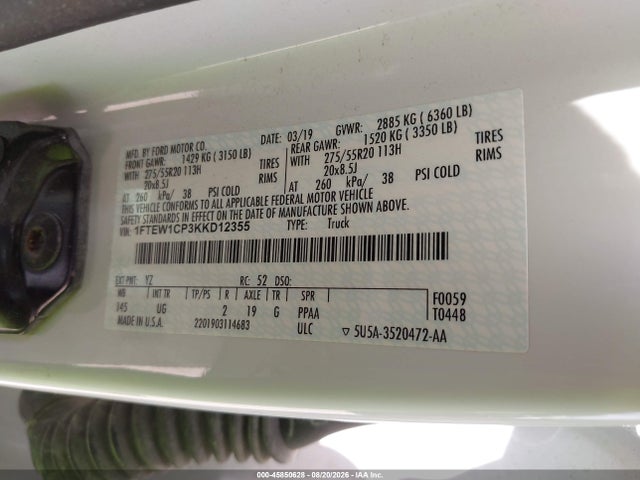 Aukcja sprzedaży 2019 Ford F-150 Xlt, vin: 1FTEW1CP3KKD12355, numer aukcji: 45850628
