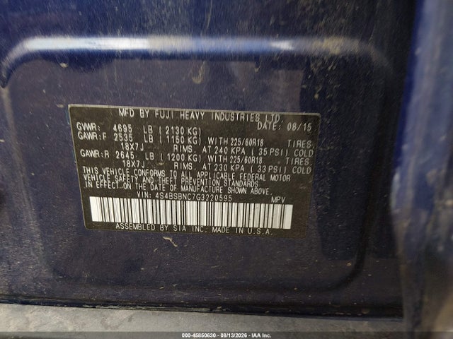 Aukcja sprzedaży 2016 Subaru Outback 2.5i Limited, vin: 4S4BSBNC7G3220595, numer aukcji: 45850630