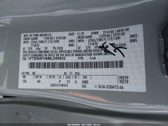 2021 Ford Ranger Xlt მანქანა იყიდება აუქციონზე, vin: 1FTER4FH9MLD95932, აუქციონის ნომერი: 45850634