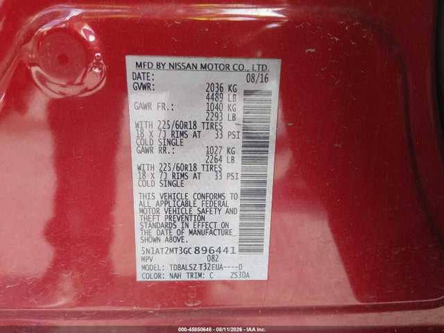 Nissan Rogue Sl 2016 5N1AT2MT3GC896441 Image 9