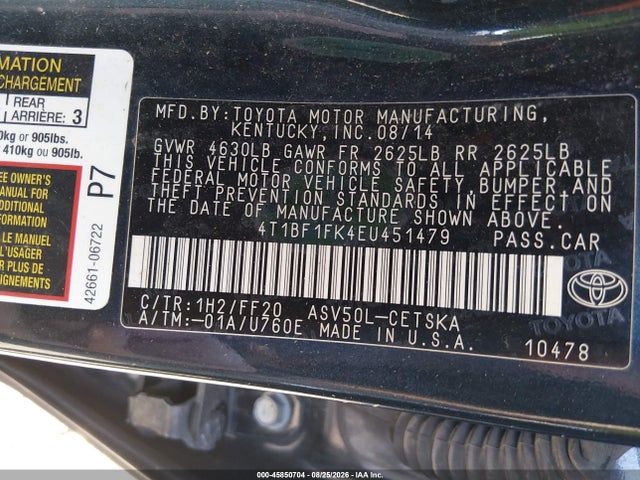 Aukcja sprzedaży 2014 Toyota Camry Se, vin: 4T1BF1FK4EU451479, numer aukcji: 45850704
