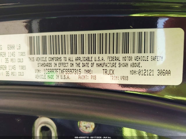 Aukcja sprzedaży 2015 Ram 1500 Express, vin: 1C6RR7FTXFS597315, numer aukcji: 45850710
