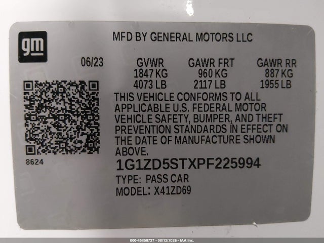 Продажа на аукционе авто 2023 Chevrolet Malibu Fwd 1lt, vin: 1G1ZD5STXPF225994, номер лота: 45850727