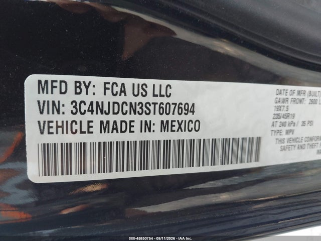 45850754 :رقم المزاد ، 3C4NJDCN3ST607694 vin ، 2025 Jeep Compass Limited 4x4 مزاد بيع
