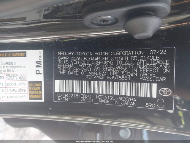 45850760 :رقم المزاد ، JTDT4MCE1P3518854 vin ، 2023 Toyota Corolla Xse مزاد بيع