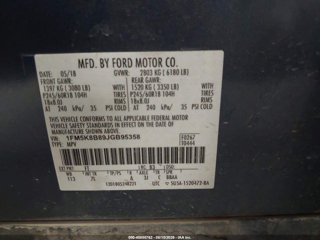Продаж на аукціоні авто 2018 Ford Explorer, vin: 1FM5K8B89JGB95358, номер лоту: 45850762