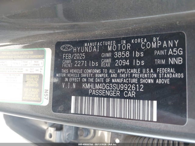 45850764 :رقم المزاد ، KMHLM4DG3SU992612 vin ، 2025 Hyundai Elantra Sel Sport مزاد بيع