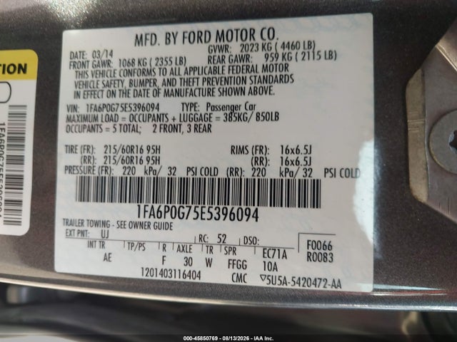 Продаж на аукціоні авто 2014 Ford Fusion S, vin: 1FA6P0G75E5396094, номер лоту: 45850769