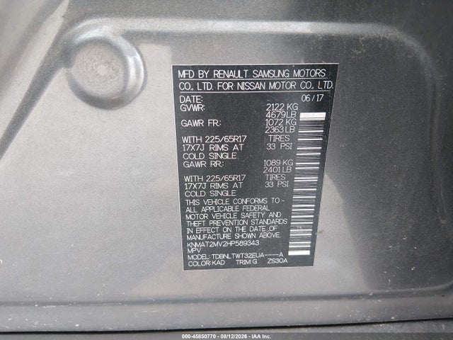 Продажа на аукционе авто 2017 Nissan Rogue Sv, vin: KNMAT2MV2HP589343, номер лота: 45850770