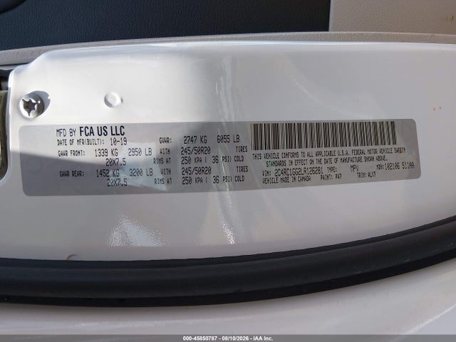 Aukcja sprzedaży 2020 Chrysler Pacifica Limited, vin: 2C4RC1GG2LR126281, numer aukcji: 45850787
