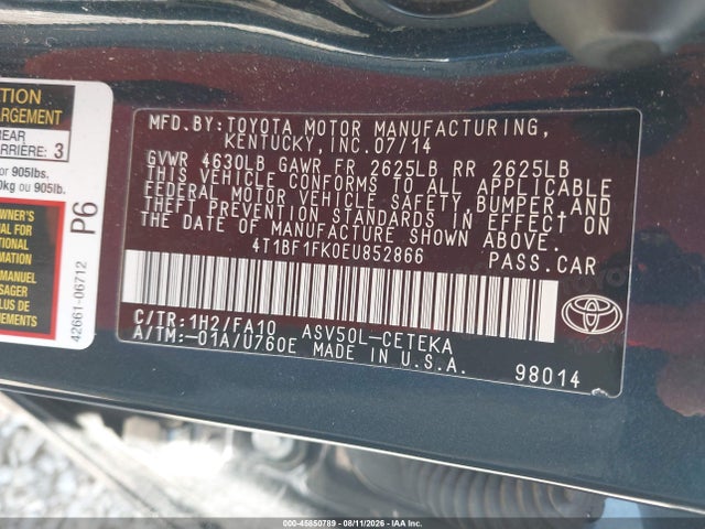 45850789 :رقم المزاد ، 4T1BF1FK0EU852866 vin ، 2014 Toyota Camry L مزاد بيع