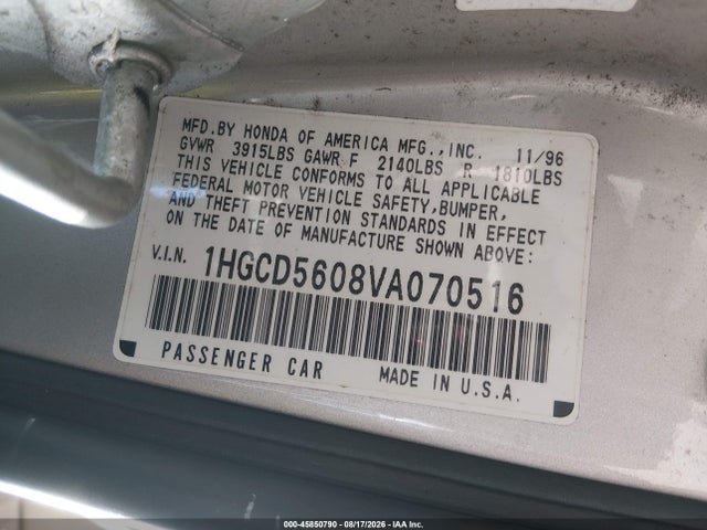 45850790 :رقم المزاد ، 1HGCD5608VA070516 vin ، 1997 Honda Accord Se مزاد بيع