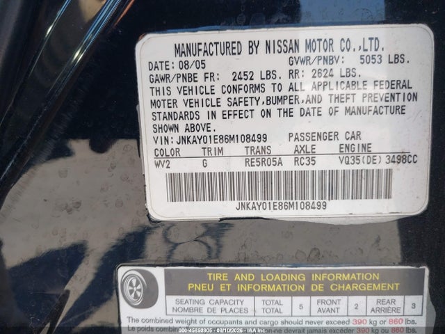 Продажа на аукционе авто 2006 Infiniti M35 Sport, vin: JNKAY01E86M108499, номер лота: 45850805