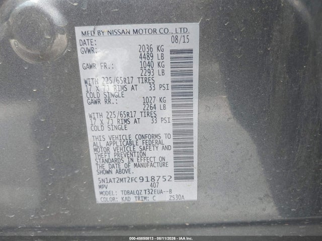 Nissan ROGUE SV 2015 5N1AT2MT2FC918752 Image 9