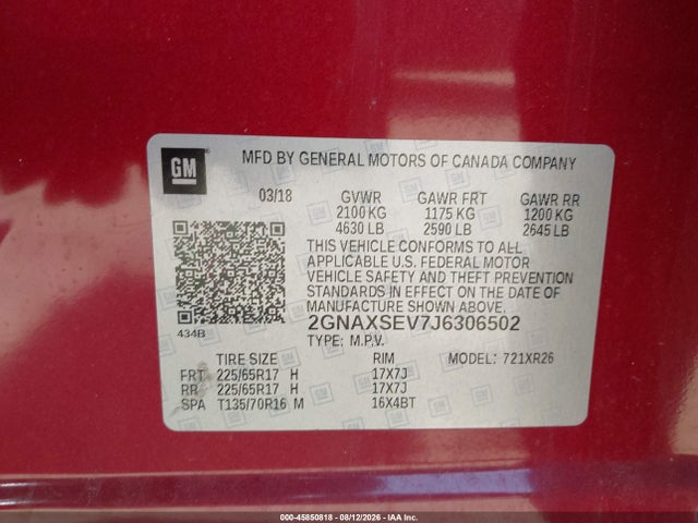 Chevrolet EQUINOX LT 2018 2GNAXSEV7J6306502 Image 9
