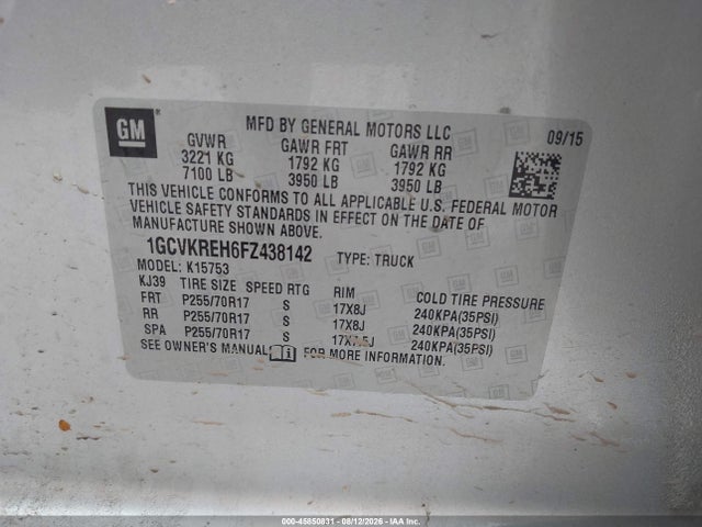 Aukcja sprzedaży 2015 Chevrolet Silverado 1500 Lt, vin: 1GCVKREH6FZ438142, numer aukcji: 45850831