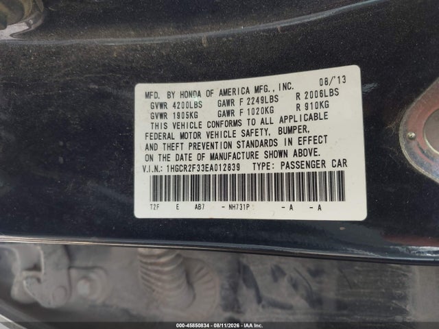 2014 Honda Accord Lx მანქანა იყიდება აუქციონზე, vin: 1HGCR2F33EA012839, აუქციონის ნომერი: 45850834