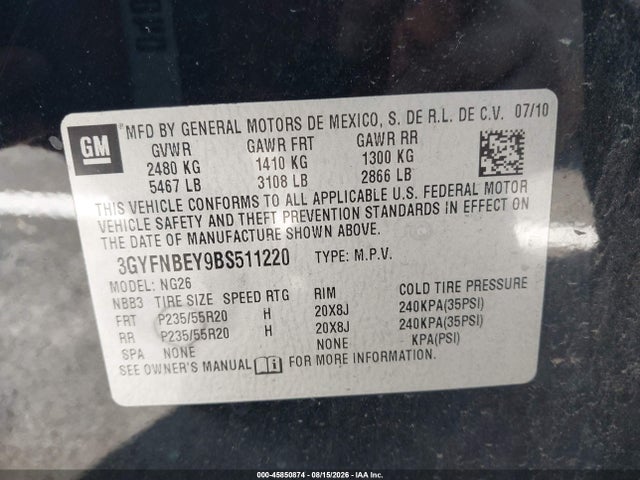 Aukcja sprzedaży 2011 Cadillac Srx Performance Collection, vin: 3GYFNBEY9BS511220, numer aukcji: 45850874
