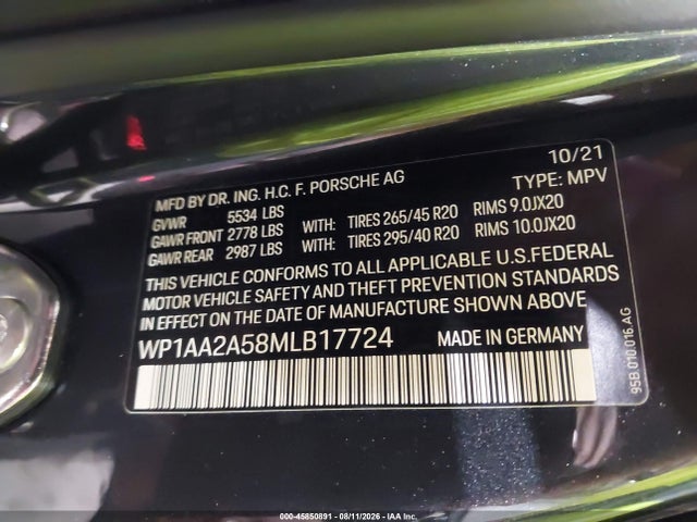 2021 Porsche Macan მანქანა იყიდება აუქციონზე, vin: WP1AA2A58MLB17724, აუქციონის ნომერი: 45850891