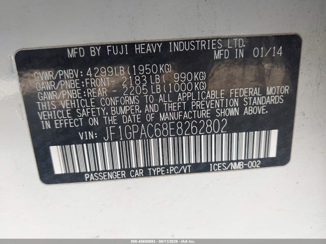 Продажа на аукционе авто 2014 Subaru Impreza 2.0i Premium, vin: JF1GPAC68E8262802, номер лота: 45850893