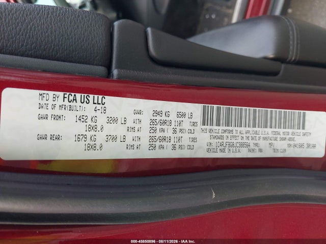 Aukcja sprzedaży 2018 Jeep Grand Cherokee Limited 4x4, vin: 1C4RJFBG8JC388564, numer aukcji: 45850896
