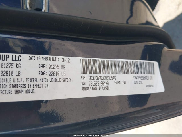 Aukcja sprzedaży 2012 Chrysler 300, vin: 2C3CCAAG9CH233546, numer aukcji: 45850915