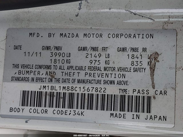 Продаж на аукціоні авто 2012 Mazda Mazda3 I Grand Touring, vin: JM1BL1M88C1567822, номер лоту: 45851007