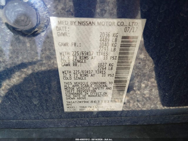 Aukcja sprzedaży 2017 Nissan Rogue S, vin: 5N1AT2MT9HC863381, numer aukcji: 45851012