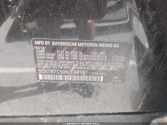 Aukcja sprzedaży 2019 Bmw X3 Sdrive30i, vin: 5UXTR7C50KLE98187, numer aukcji: 45851013