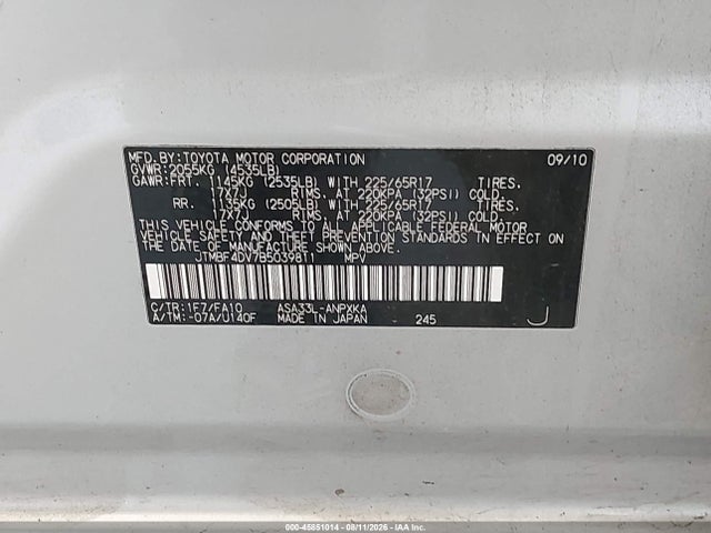 Aukcja sprzedaży 2011 Toyota Rav4, vin: JTMBF4DV7B5039811, numer aukcji: 45851014
